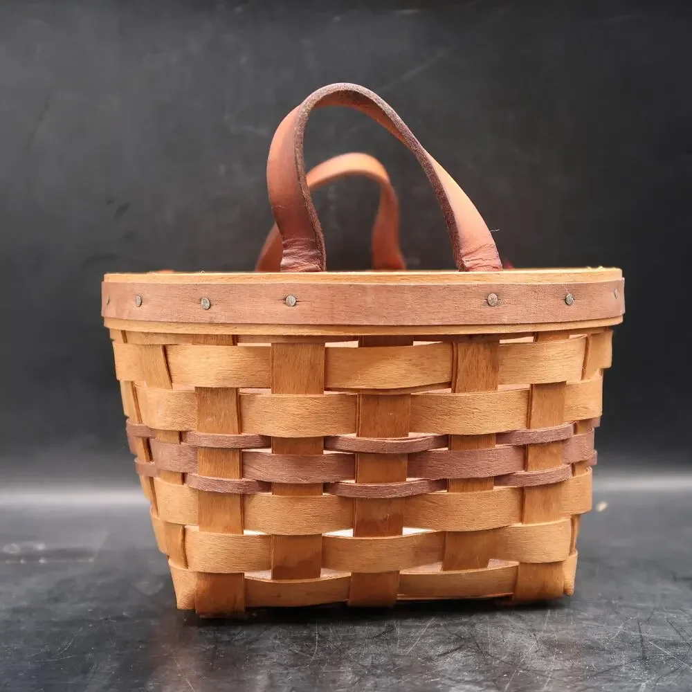 Longaberger Pansy Basket Leather Handles With Liner & Booklet 1992 6in Vintage